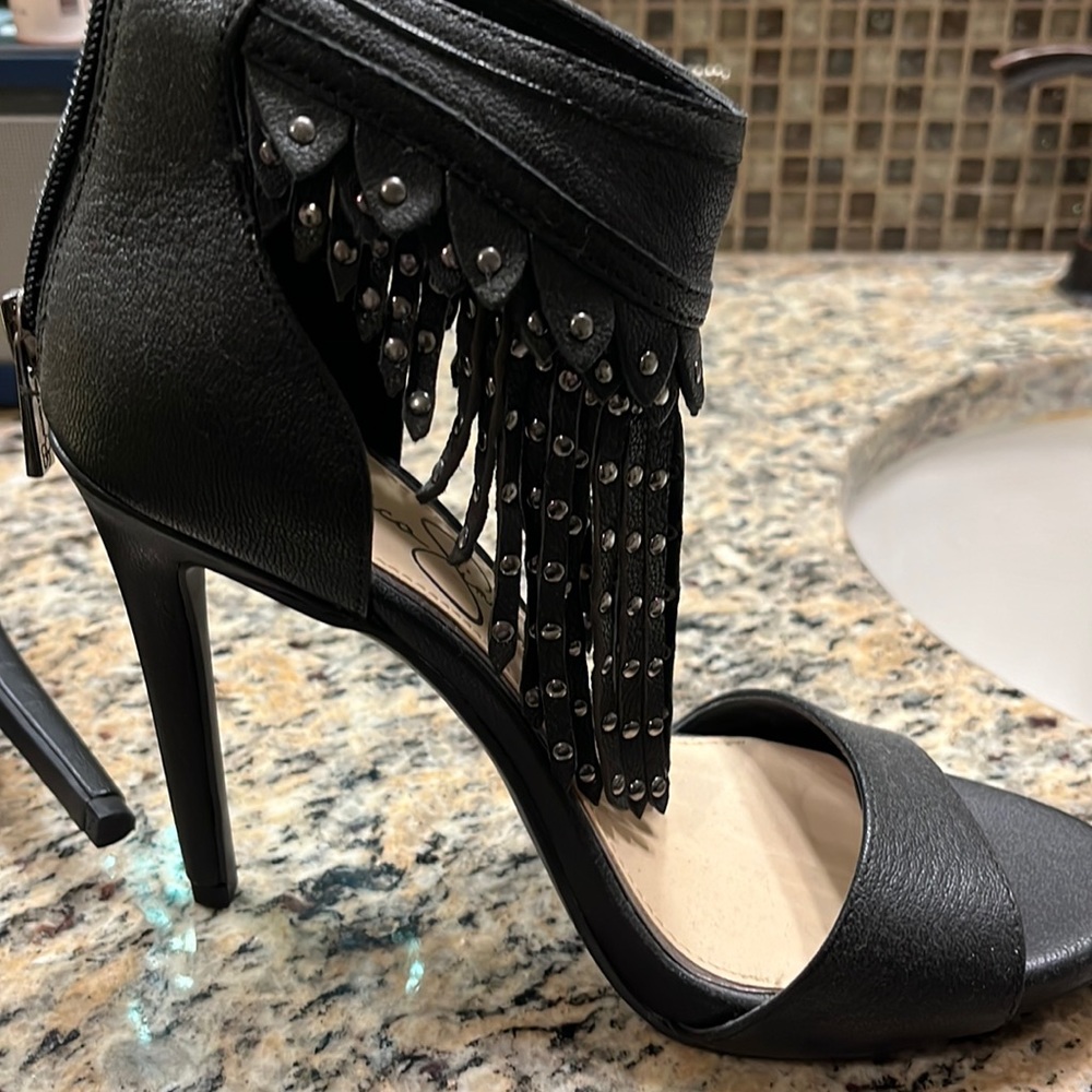 Jessica Simpson black fringe shoes